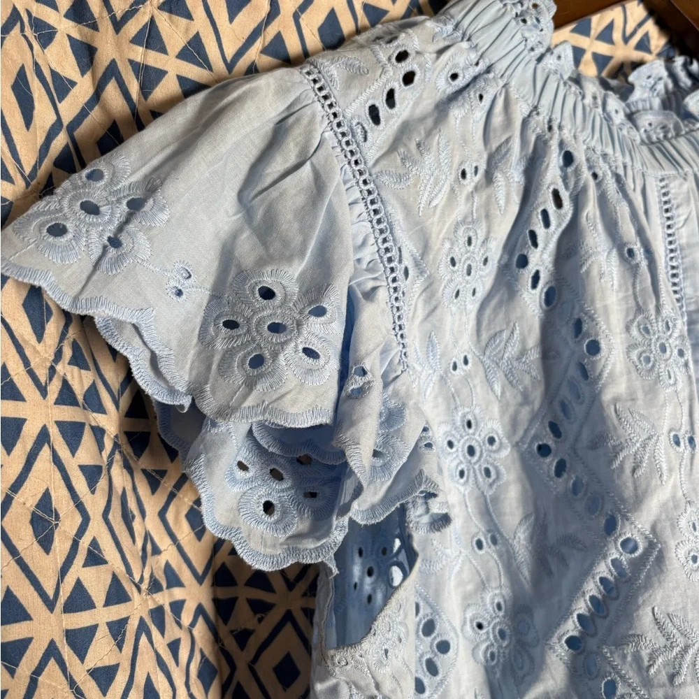 Light Blue Eyelet Women's Top - Picture 2 of 3